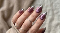 11 Modern Metallic French Tip Nail Ideas From Silver Bands to Plum Cat-Eye